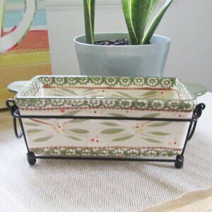 2 Temp-tations Old World Green 1.5 quart Casserole/Loaf Pan Dishes & Metal Racks